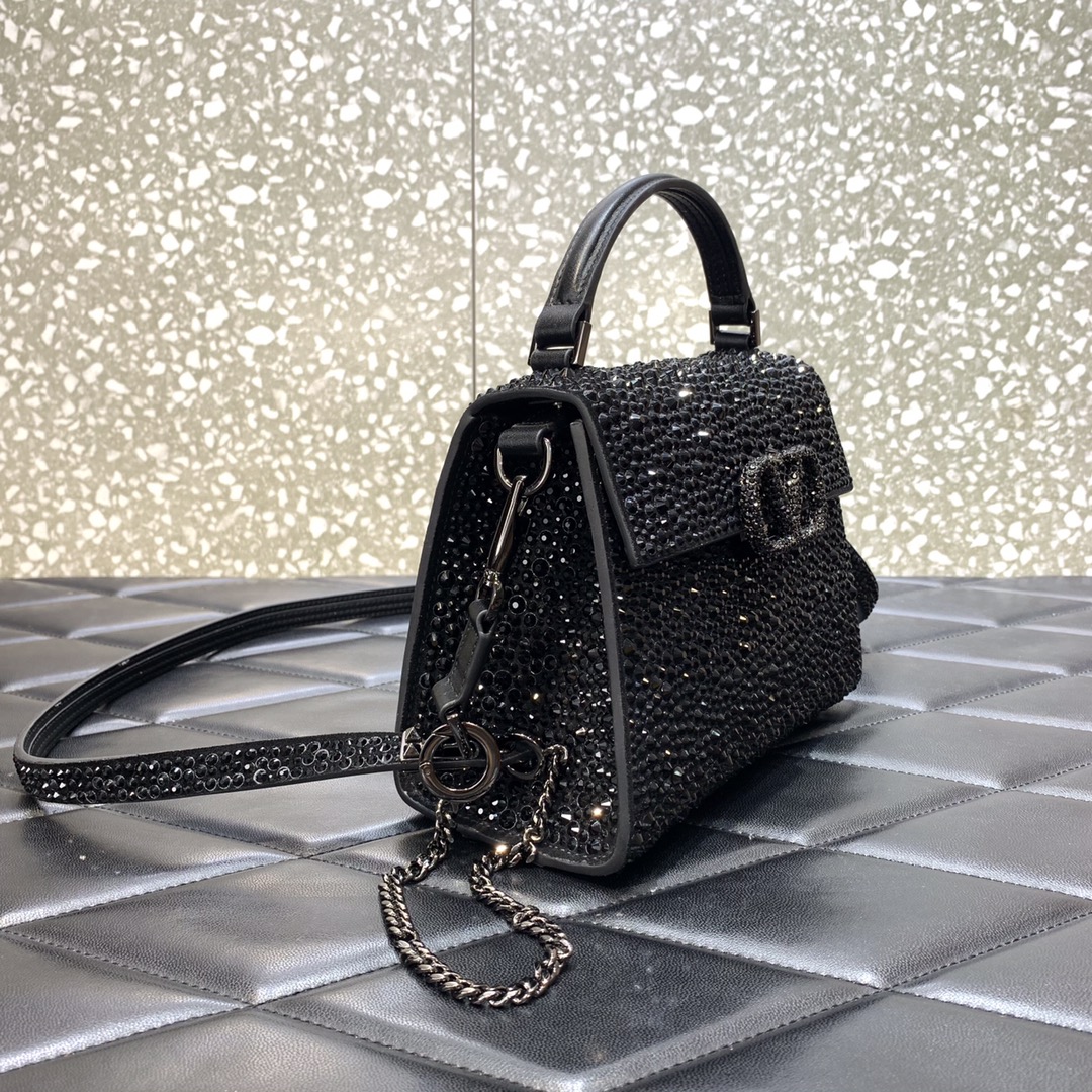 Valentino Garavani Vsling Mini Handbag Entirely Covered in Black Rhinestones 